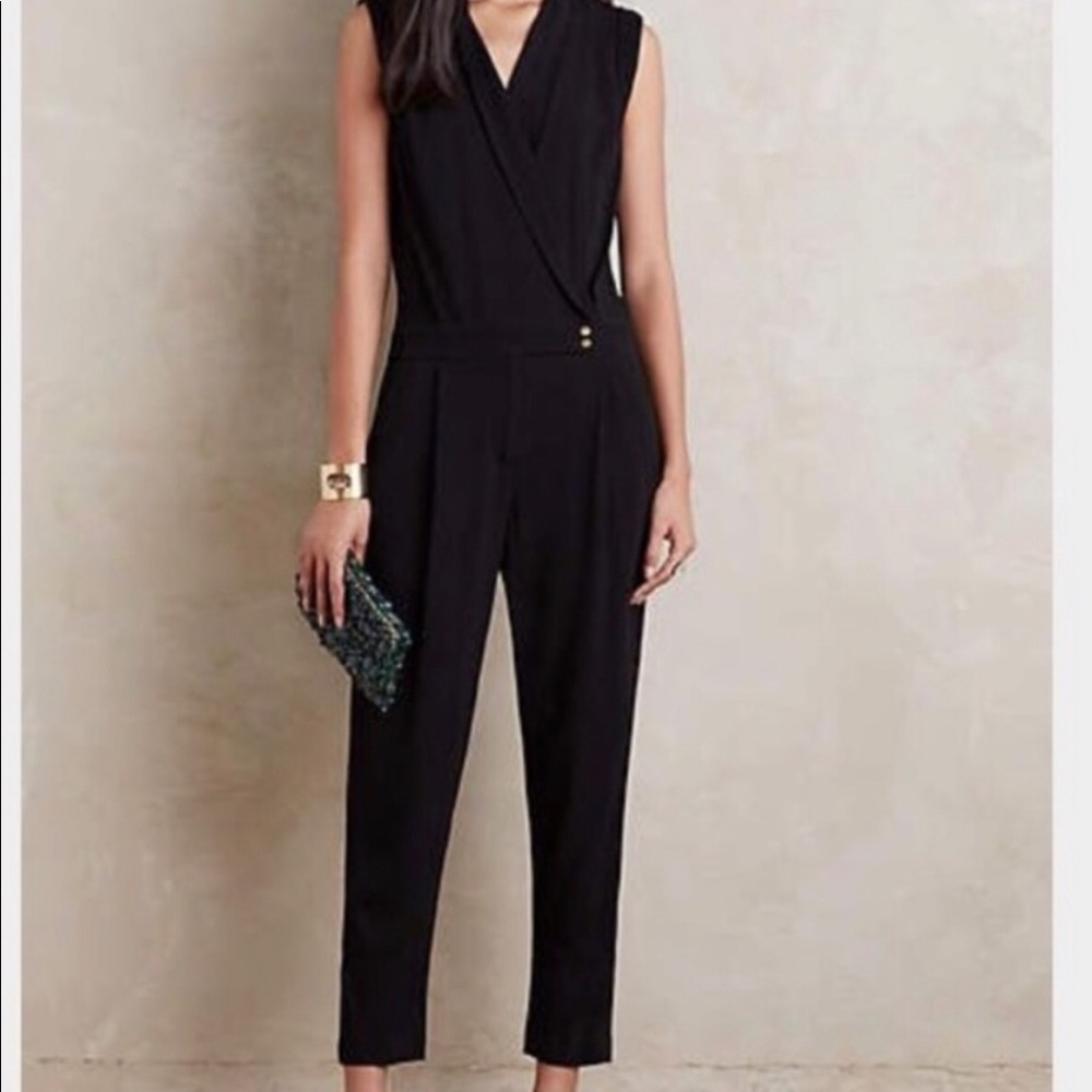 Anthropologie Black Sleeveless Wrap Jumpsuit